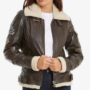 Wonder Woman DC Comics Leather Sherpa Bomber Jacket, Medium, NWT